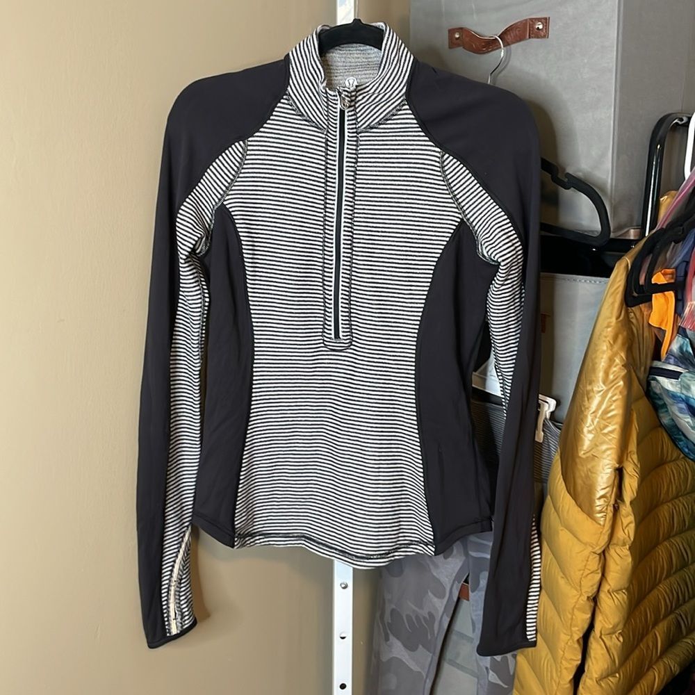 lululemon athletica Black and White Striped Half-Zip Pullover